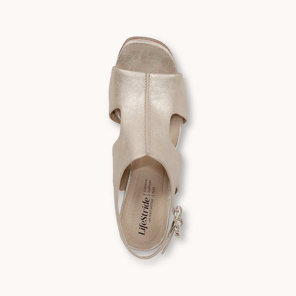 LifeStride Audra Block Heel Sandal - Gold Fabric