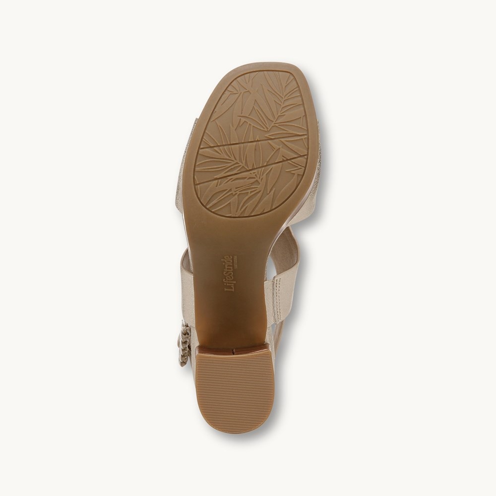 LifeStride Audra Block Heel Sandal - Gold Fabric