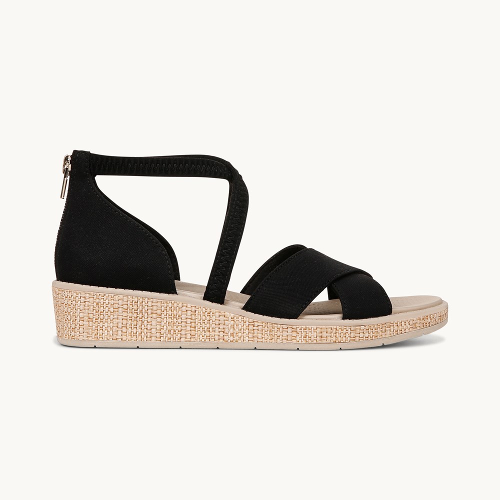 LifeStride Bali Sand Wedge Sandal - Black Fabric
