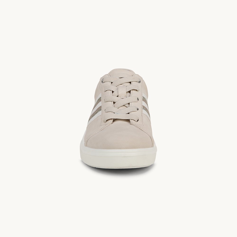 LifeStride Happy Friday Lace Up Sneaker - Beige Stretch Faux Leather