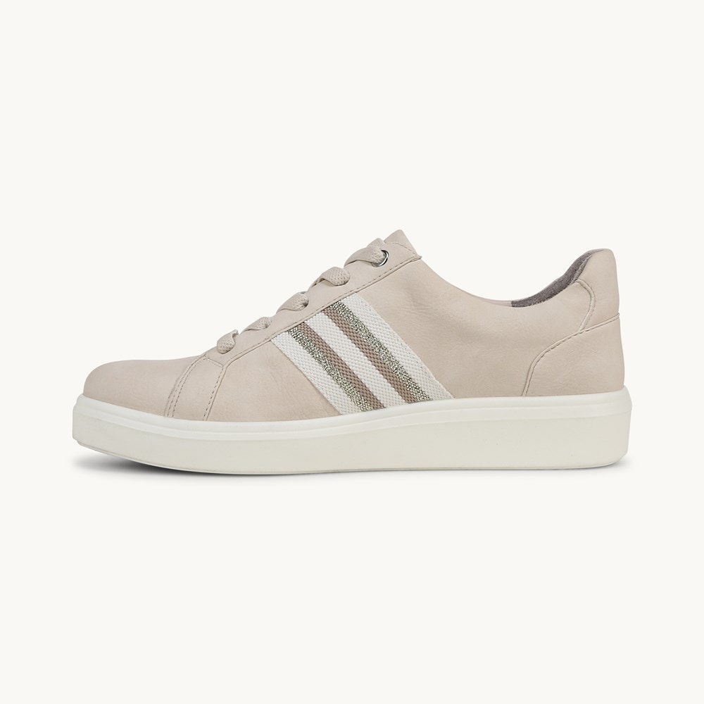 LifeStride Happy Friday Lace Up Sneaker - Beige Stretch Faux Leather