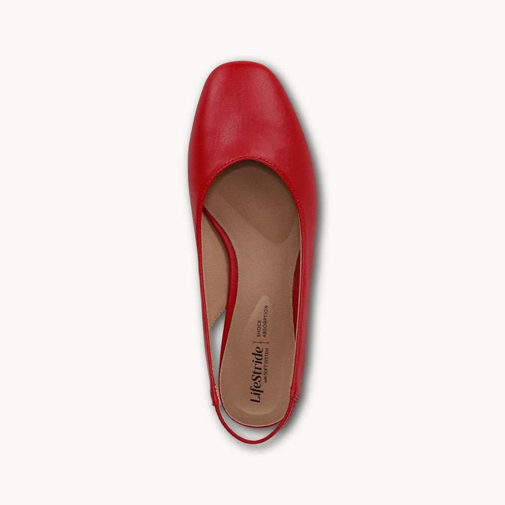 LifeStride Claire Slingback Flat - Fire Red Faux Leather