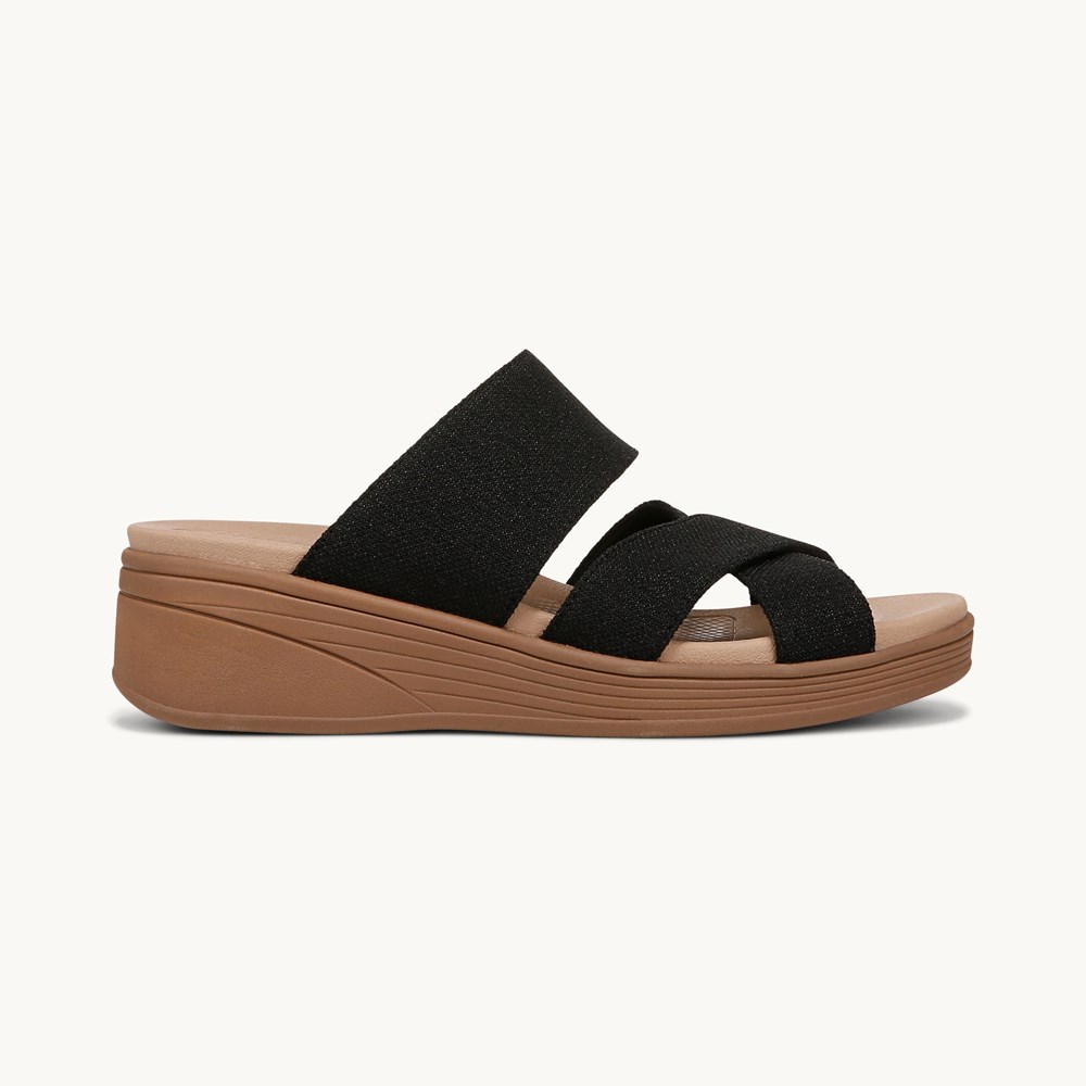 LifeStride Fiona Wedge Sandal - Black Stretch Linen