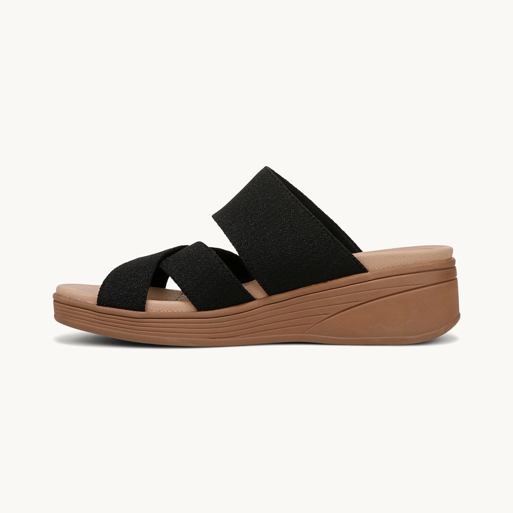 LifeStride Fiona Wedge Sandal - Black Stretch Linen