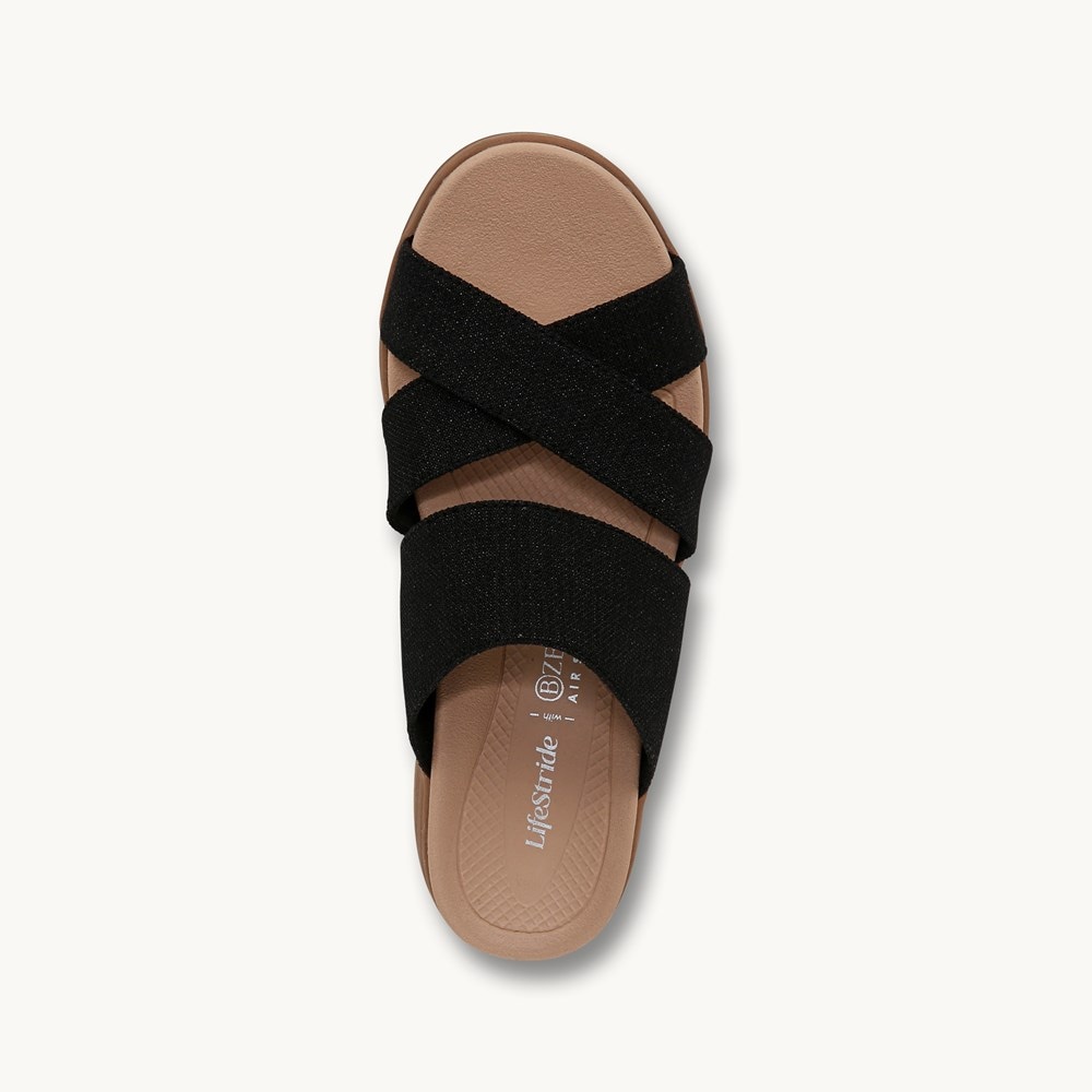 LifeStride Fiona Wedge Sandal - Black Stretch Linen