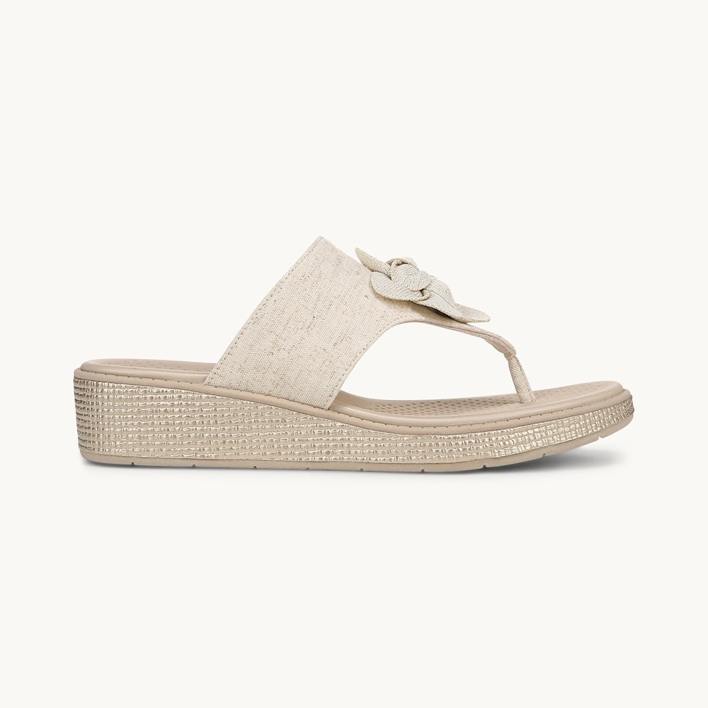 LifeStride Bloom Wedge Sandal - Natural Stretch Linen Fabric