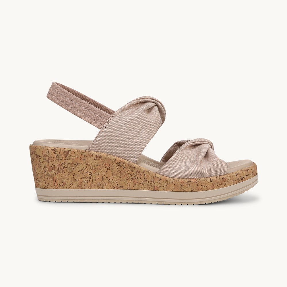 LifeStride Riley Slingback Wedge Sandal - Biscotti Washed Linen Fabric