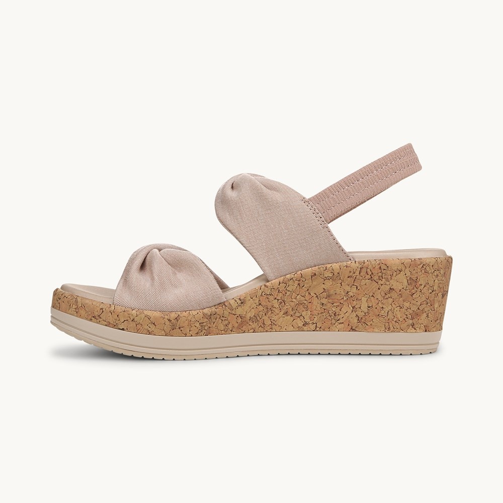 LifeStride Riley Slingback Wedge Sandal - Biscotti Washed Linen Fabric