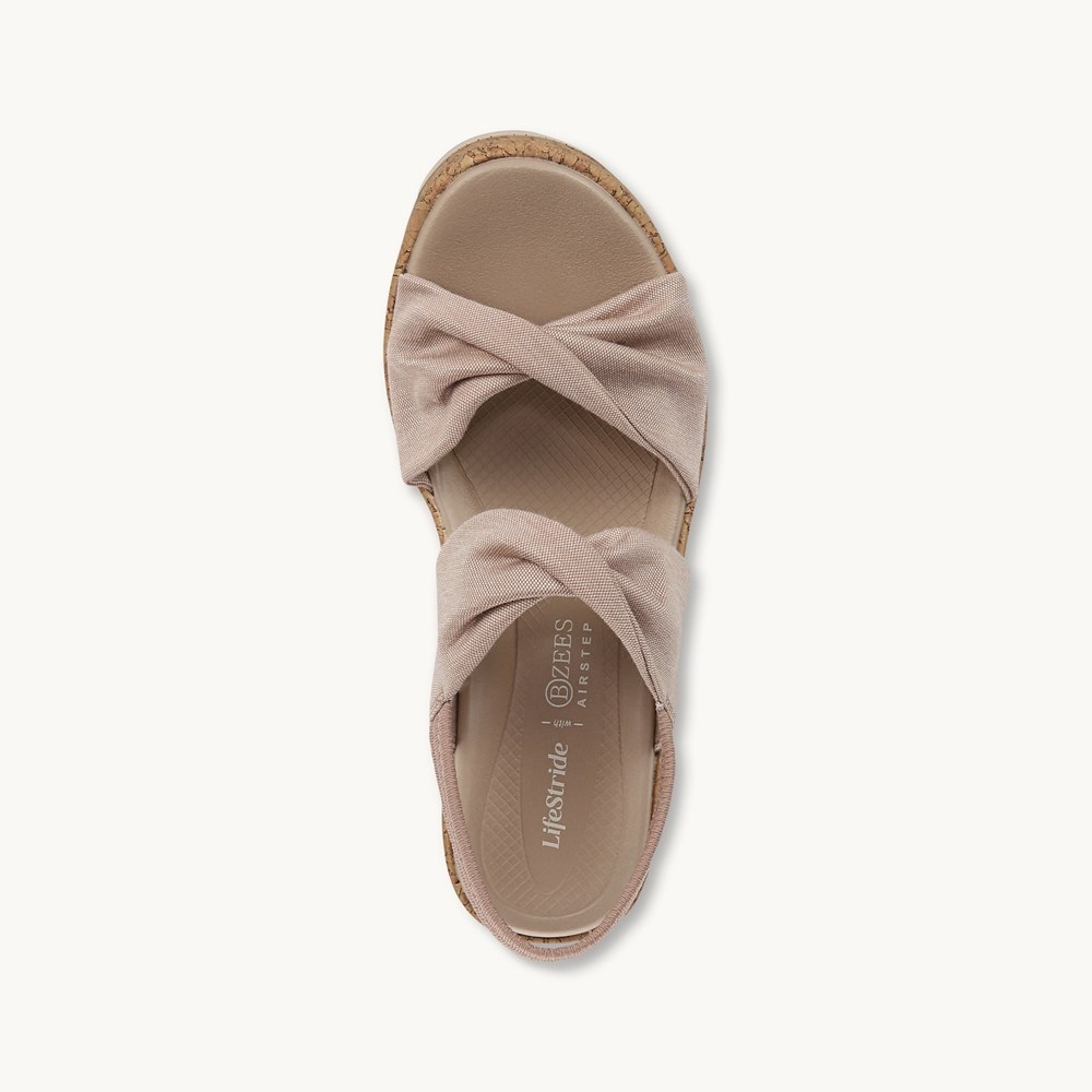 LifeStride Riley Slingback Wedge Sandal - Biscotti Washed Linen Fabric