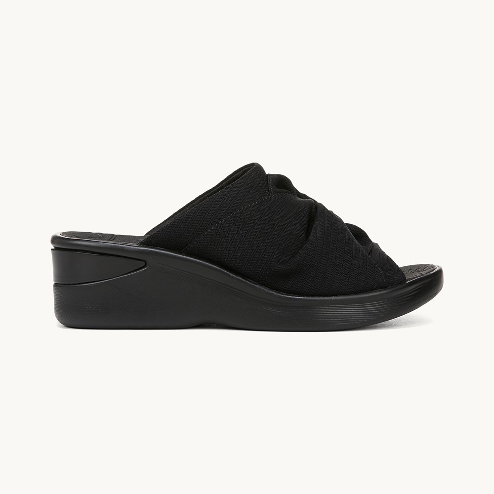 LifeStride Smile 3 Wedge Sandal - Black Stretch Fabric