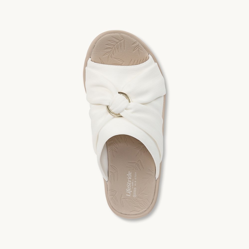 LifeStride Serenade Slide Wedge Sandal - White Fabric