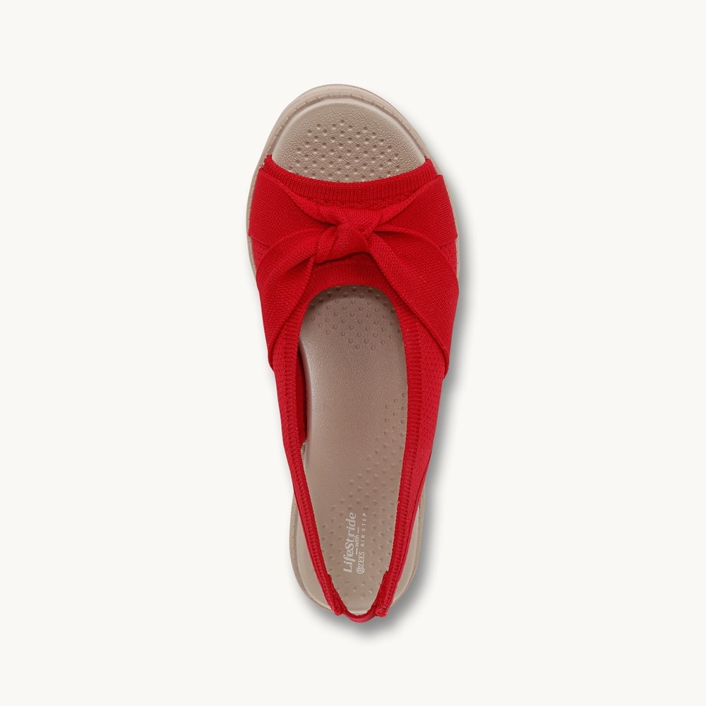 LifeStride Bell Slingback Wedge Sandal - Fire Red Knit Fabric