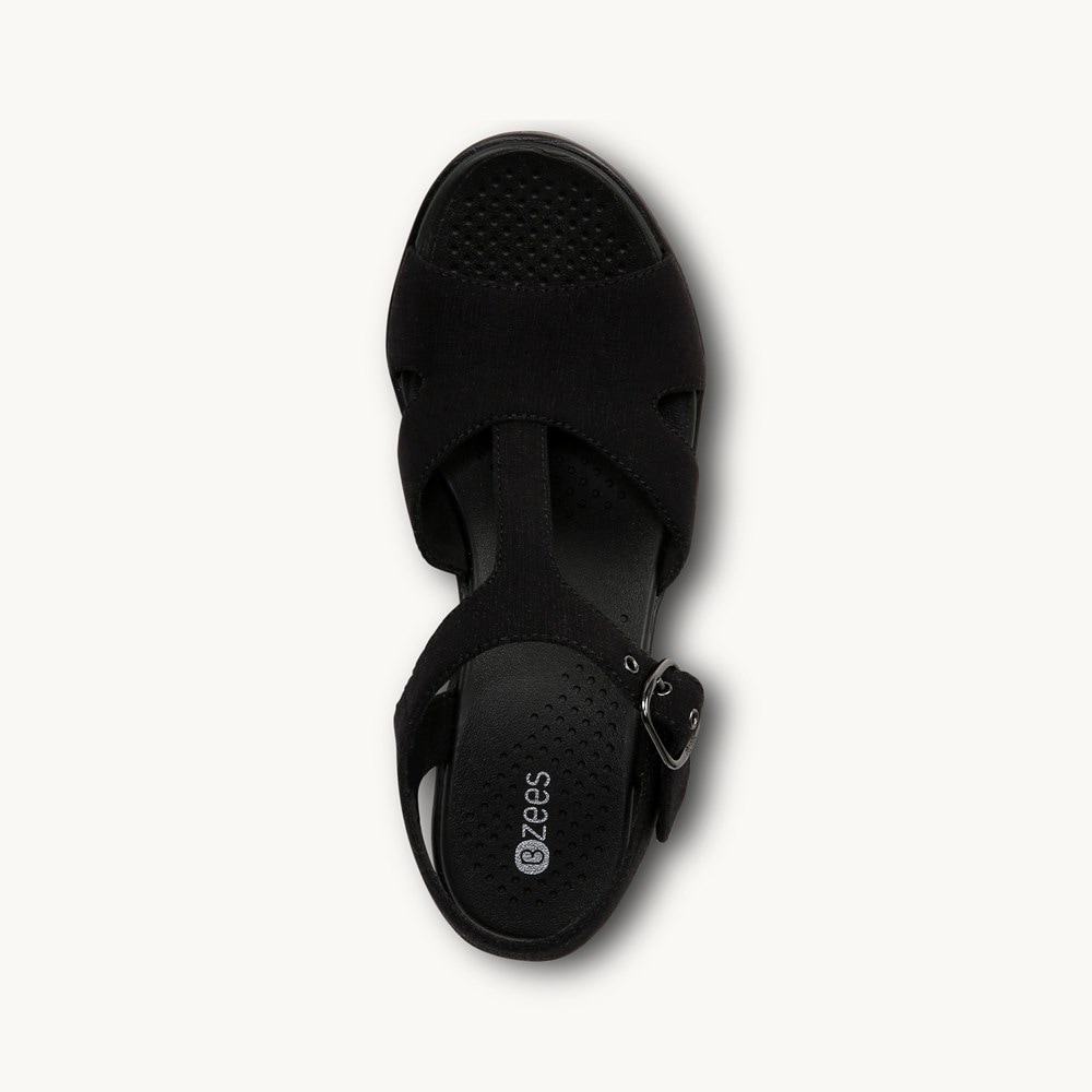LifeStride Everly Block Heel Sandal - Black Denim Fabric