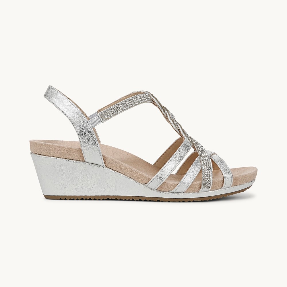LifeStride Miami Wedge Sandal - Silver Faux Leather