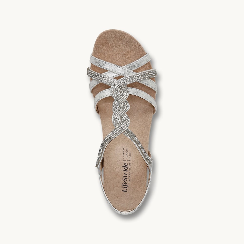 LifeStride Miami Wedge Sandal - Silver Faux Leather