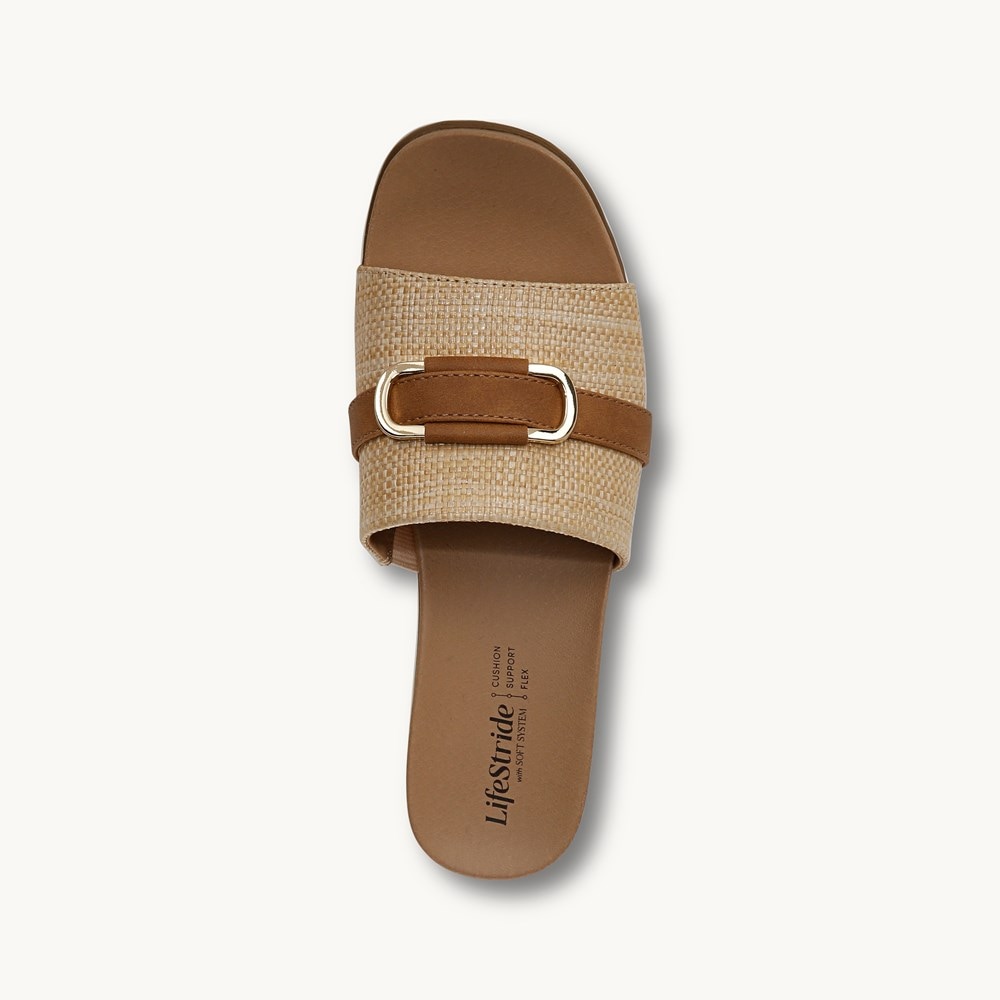 LifeStride Genevieve Flat Sandal - Natural Tan Faux Leather