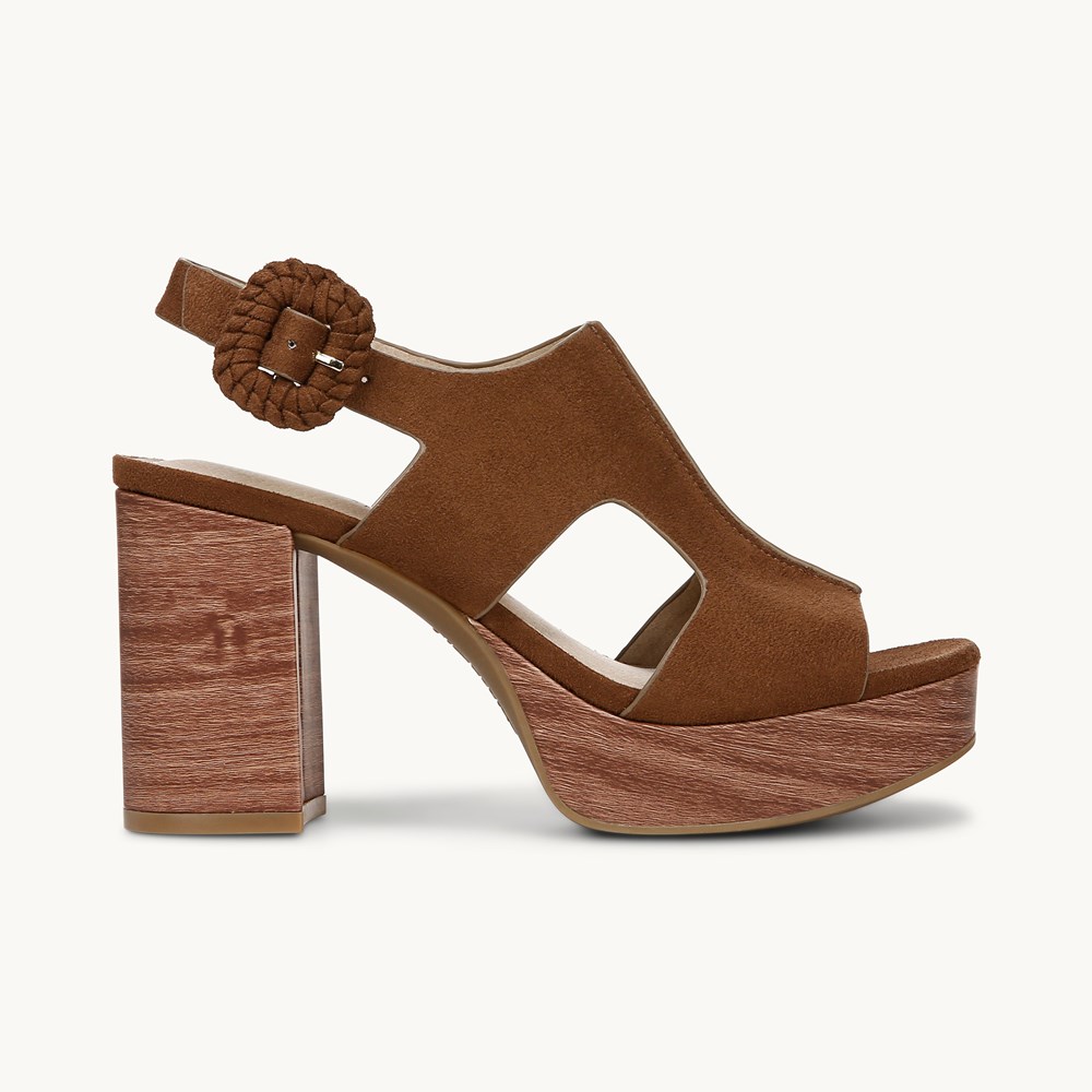LifeStride Audra Block Heel Sandal - Fawn Brown Fabric