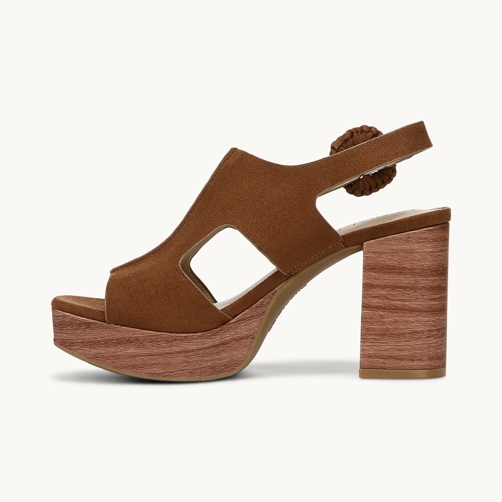 LifeStride Audra Block Heel Sandal - Fawn Brown Fabric