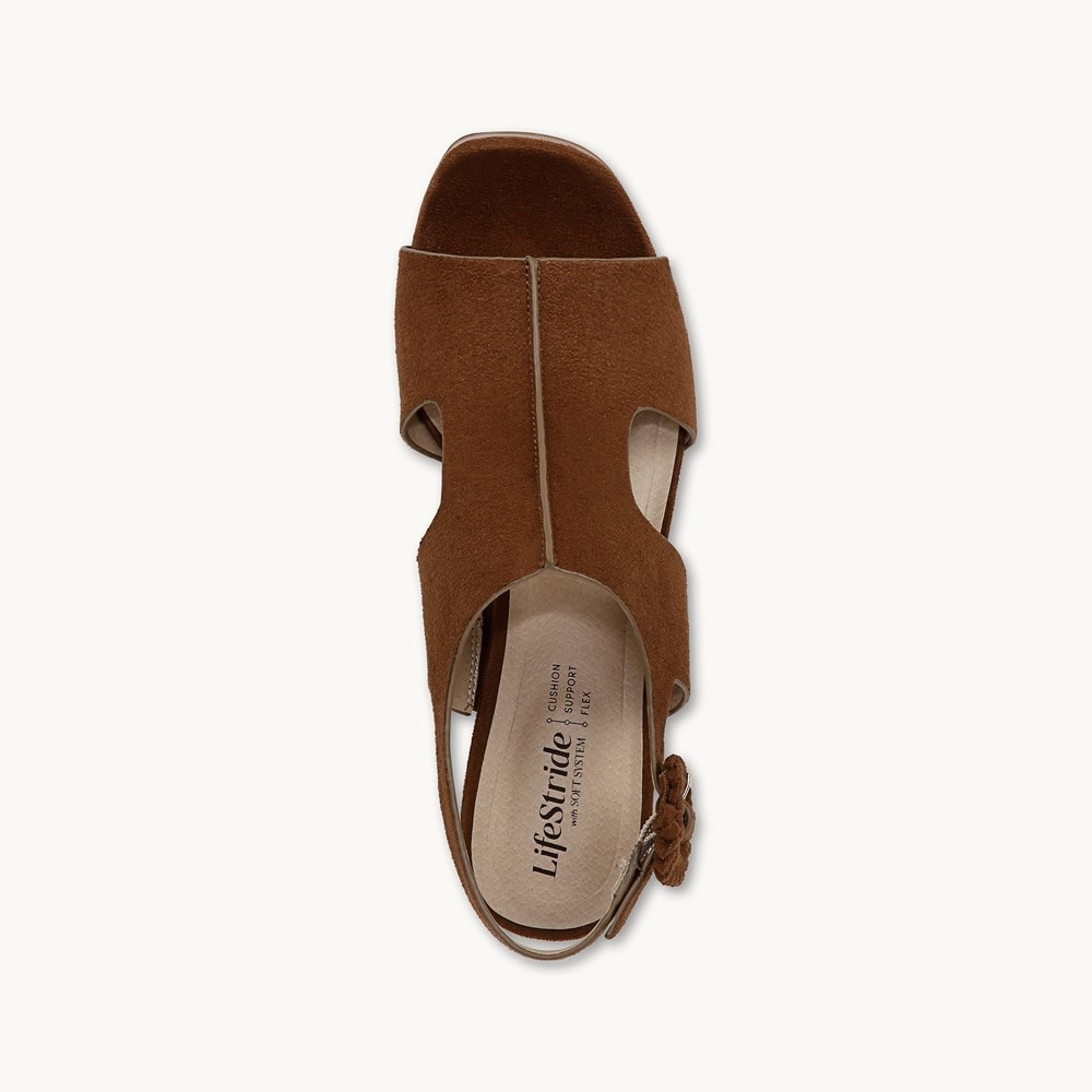 LifeStride Audra Block Heel Sandal - Fawn Brown Fabric