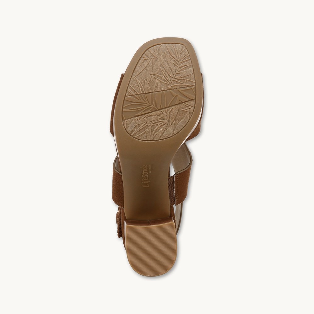 LifeStride Audra Block Heel Sandal - Fawn Brown Fabric