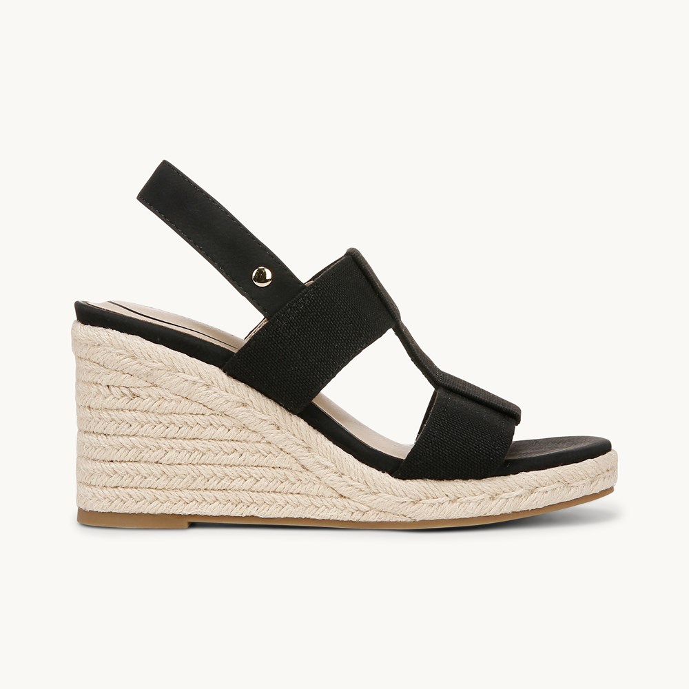 LifeStride Tallulah Espadrille Wedge Sandal - Black Faux Leather