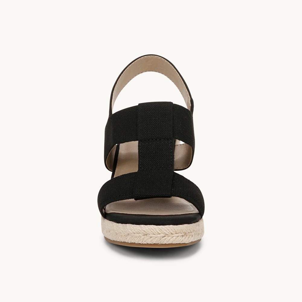 LifeStride Tallulah Espadrille Wedge Sandal - Black Faux Leather