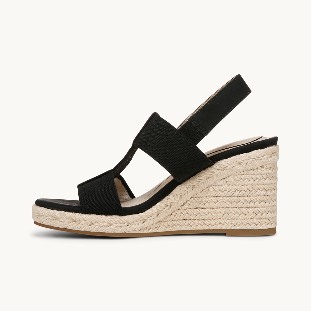 LifeStride Tallulah Espadrille Wedge Sandal - Black Faux Leather