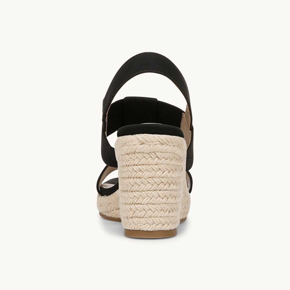 LifeStride Tallulah Espadrille Wedge Sandal - Black Faux Leather