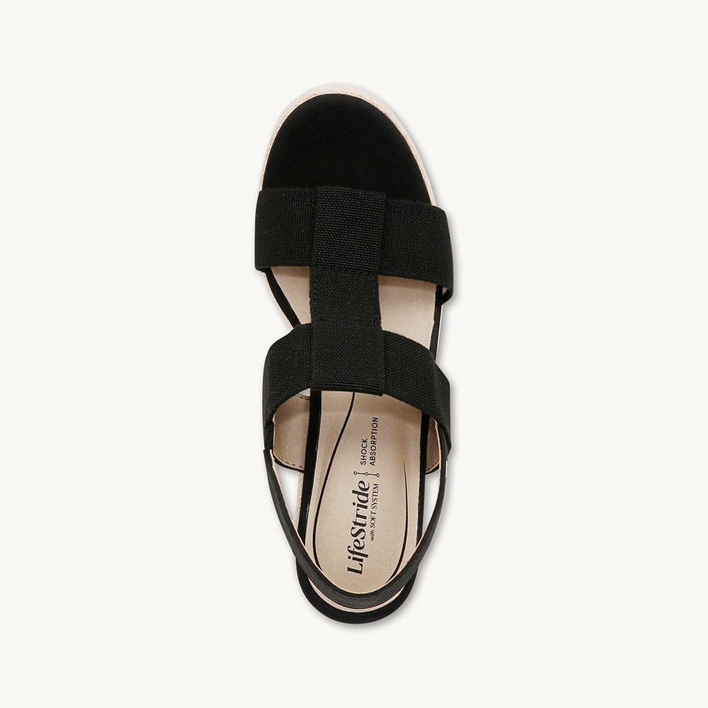 LifeStride Tallulah Espadrille Wedge Sandal - Black Faux Leather