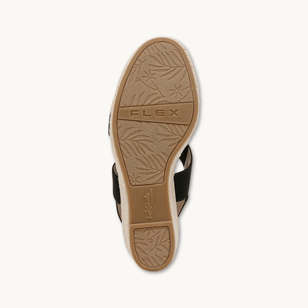 LifeStride Tallulah Espadrille Wedge Sandal - Black Faux Leather