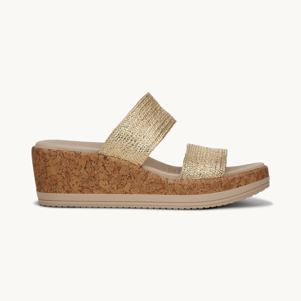 LifeStride Resort Wedge Sandal - Gold Fabric