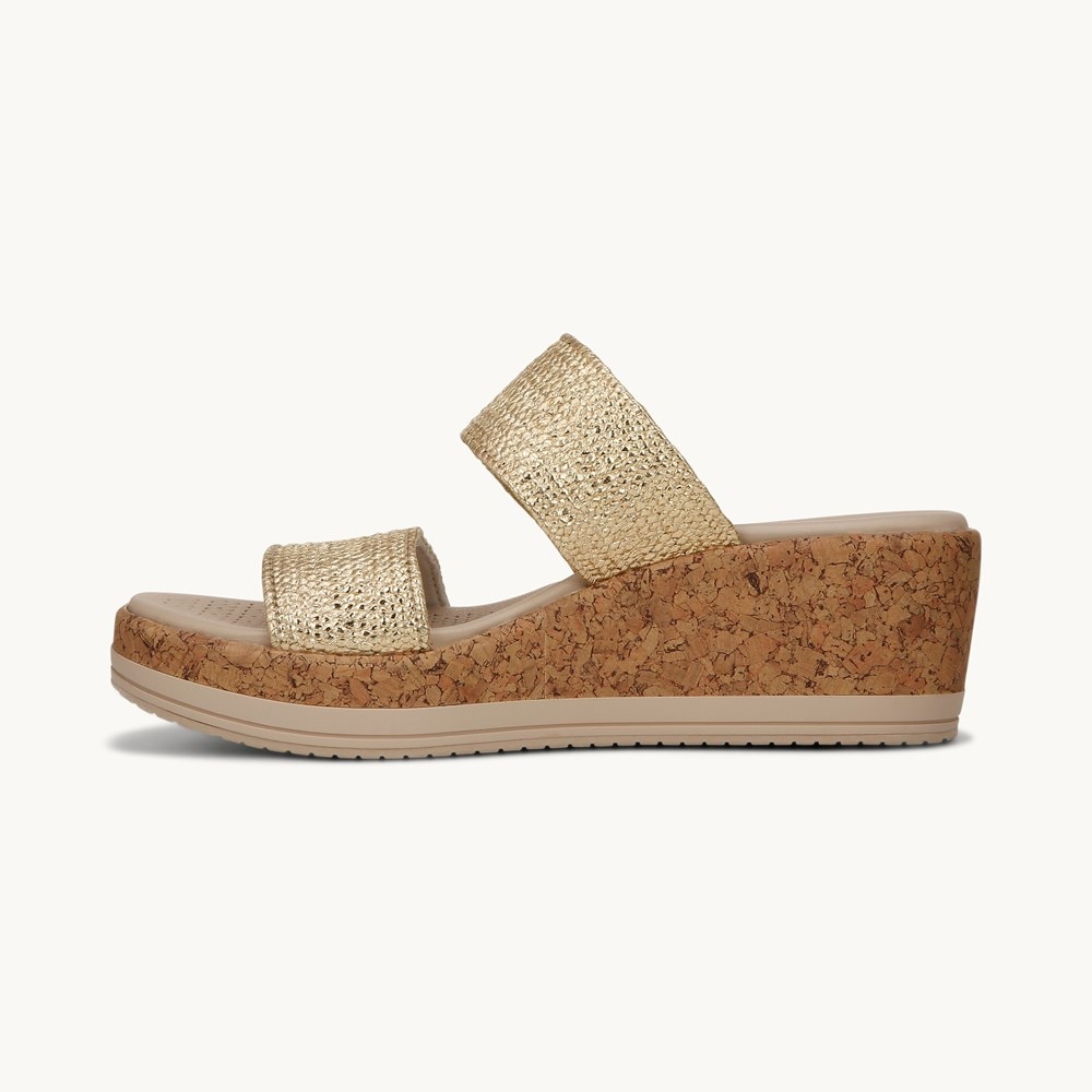 LifeStride Resort Wedge Sandal - Gold Fabric