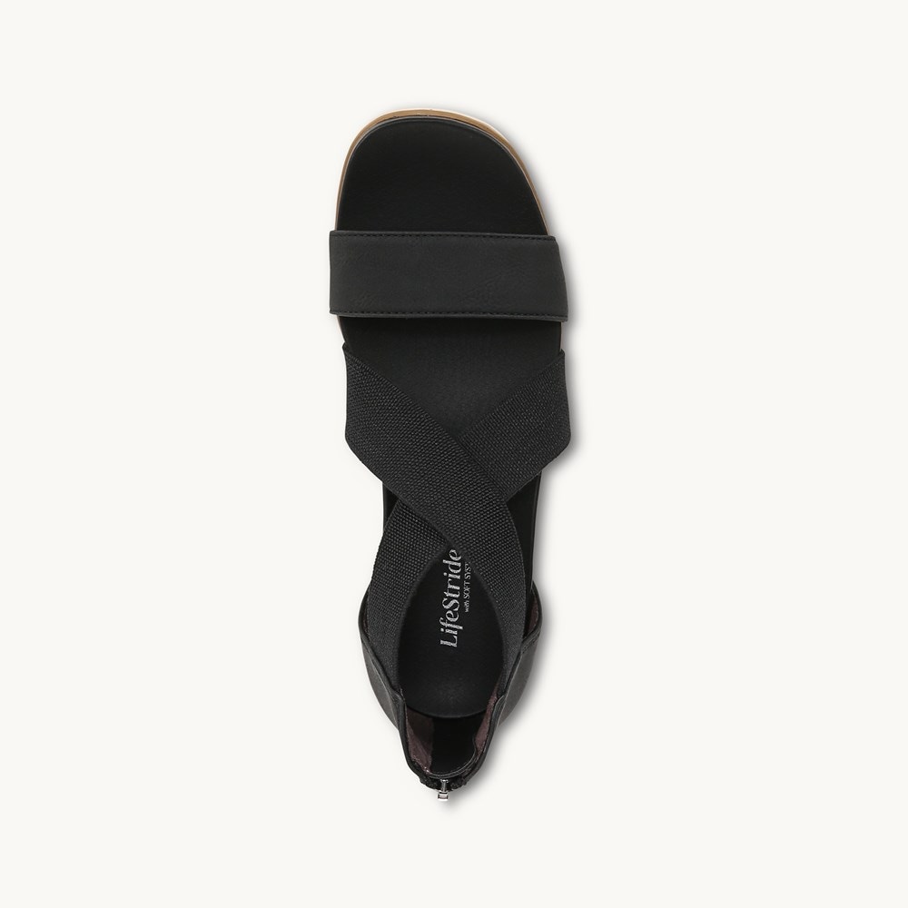 LifeStride Giselle Strappy Sandal - Black Faux Leather