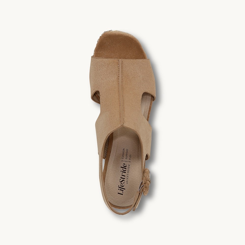 LifeStride Audra Block Heel Sandal - Cuoio Taupe Fabric