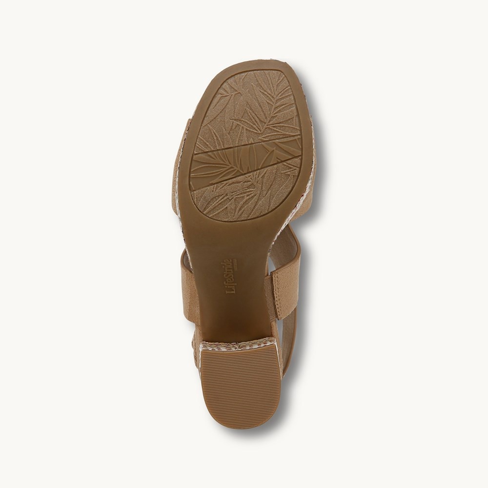 LifeStride Audra Block Heel Sandal - Cuoio Taupe Fabric