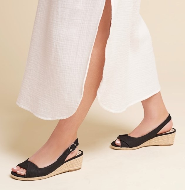 LifeStride Socialite Wedge Sandal - Black Canvas