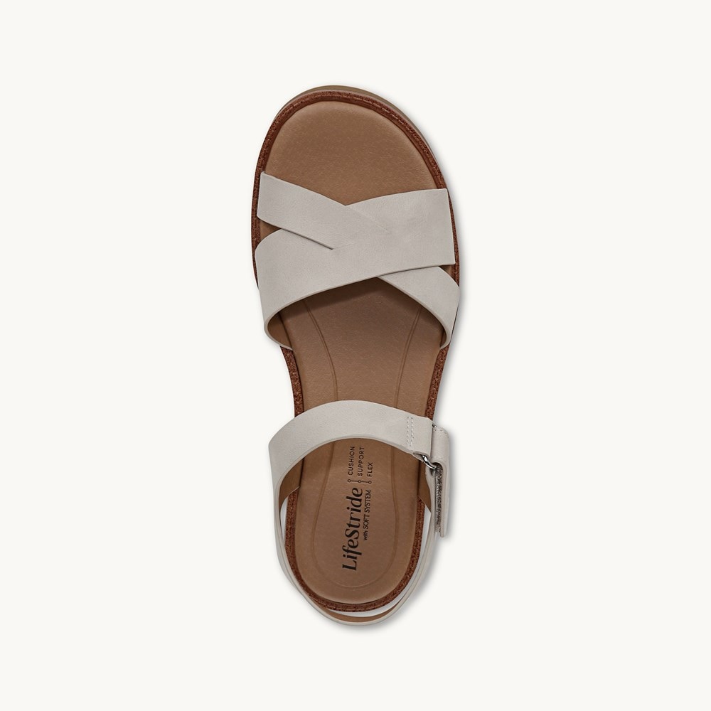 LifeStride Wren Strappy Sandal - Stone Faux Leather