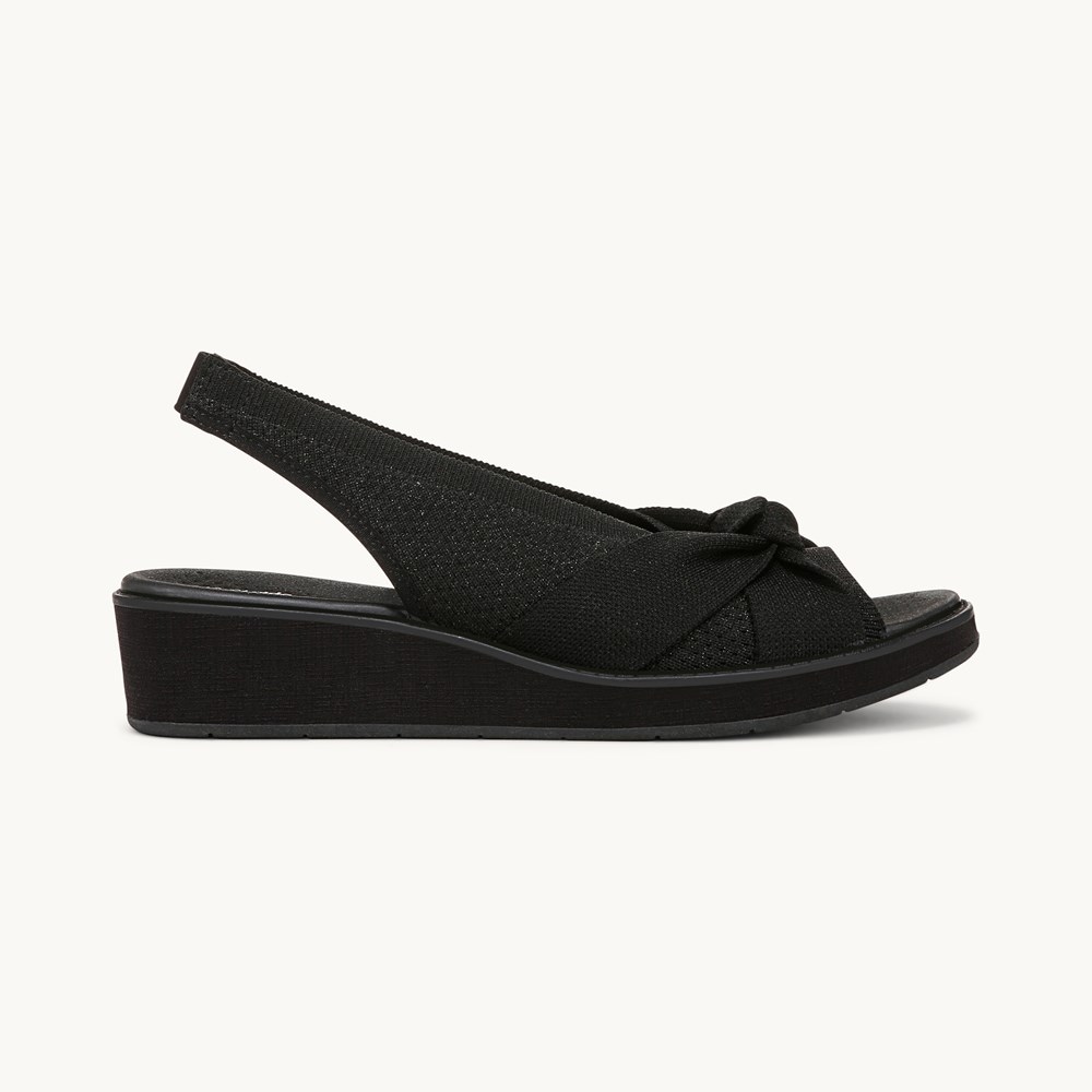 LifeStride Bell Slingback Wedge Sandal - Black Knit Fabric