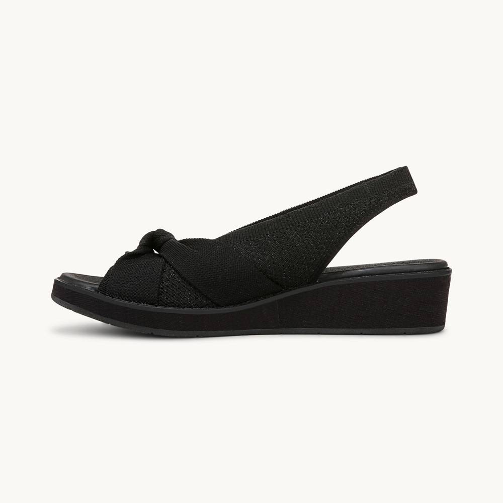 LifeStride Bell Slingback Wedge Sandal - Black Knit Fabric