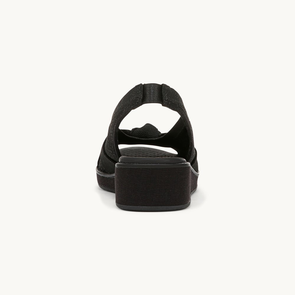 LifeStride Bell Slingback Wedge Sandal - Black Knit Fabric
