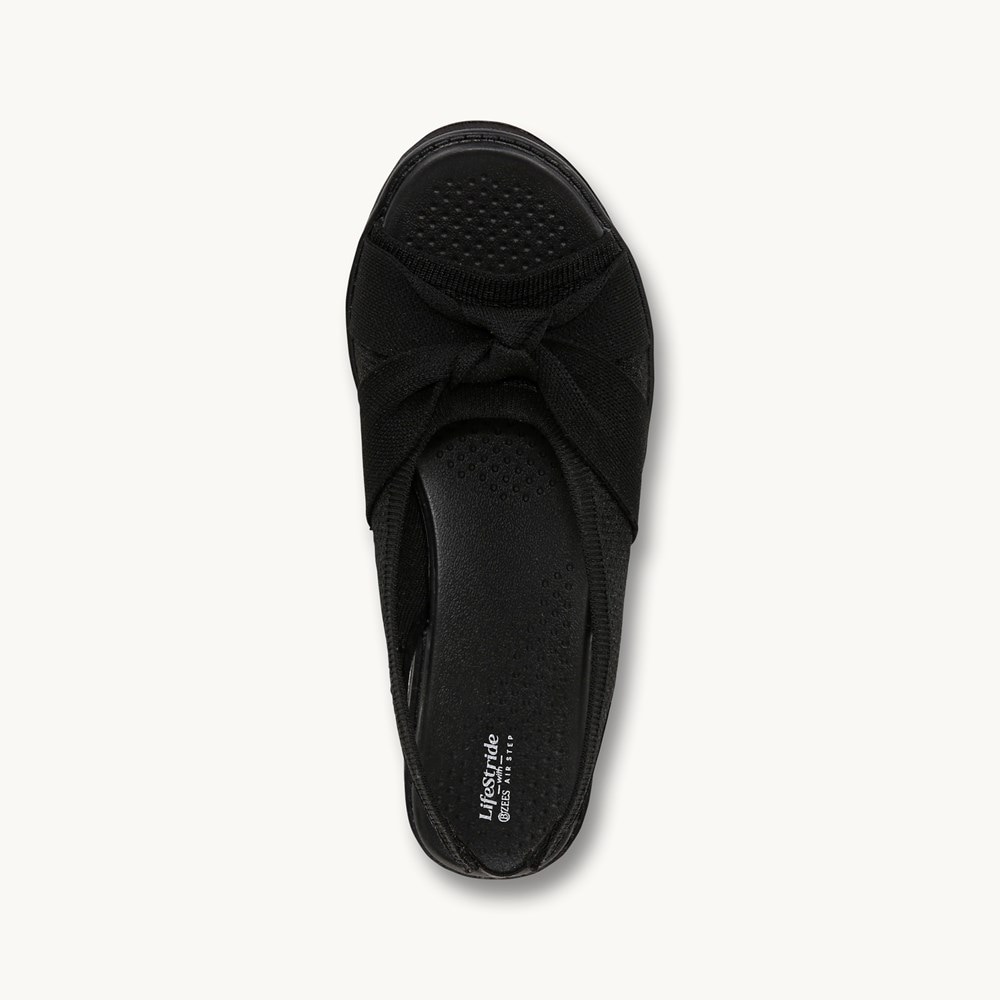 LifeStride Bell Slingback Wedge Sandal - Black Knit Fabric