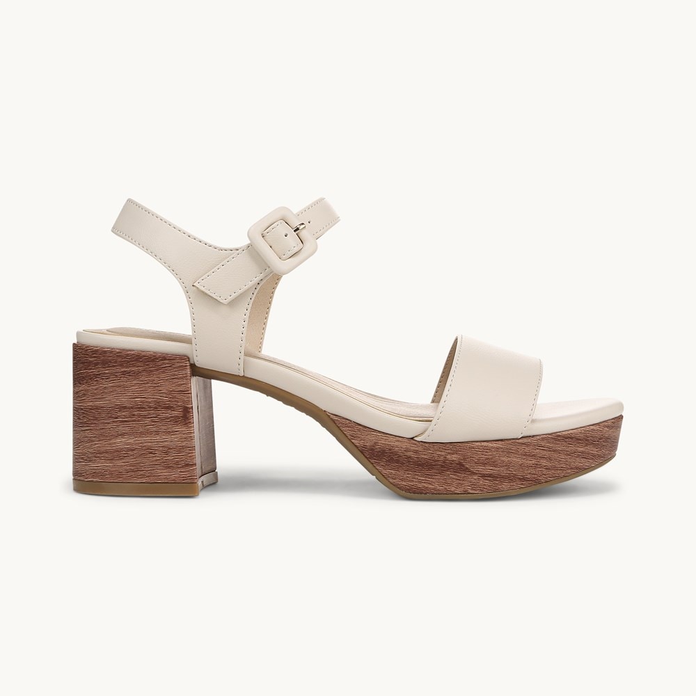 LifeStride Rhythmn Block Heel Sandal - Creme Beige Faux Leather