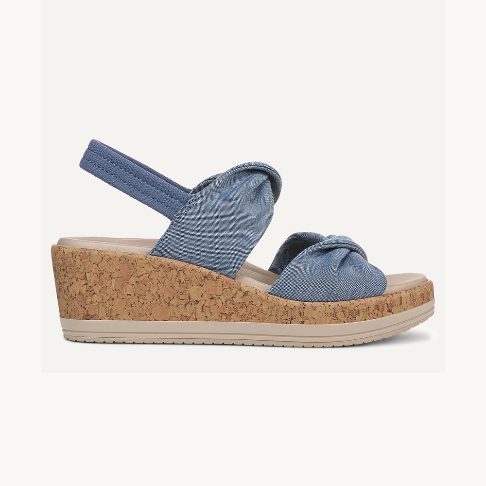 LifeStride Riley Slingback Wedge Sandal - Elemental Blue Linen Fabric