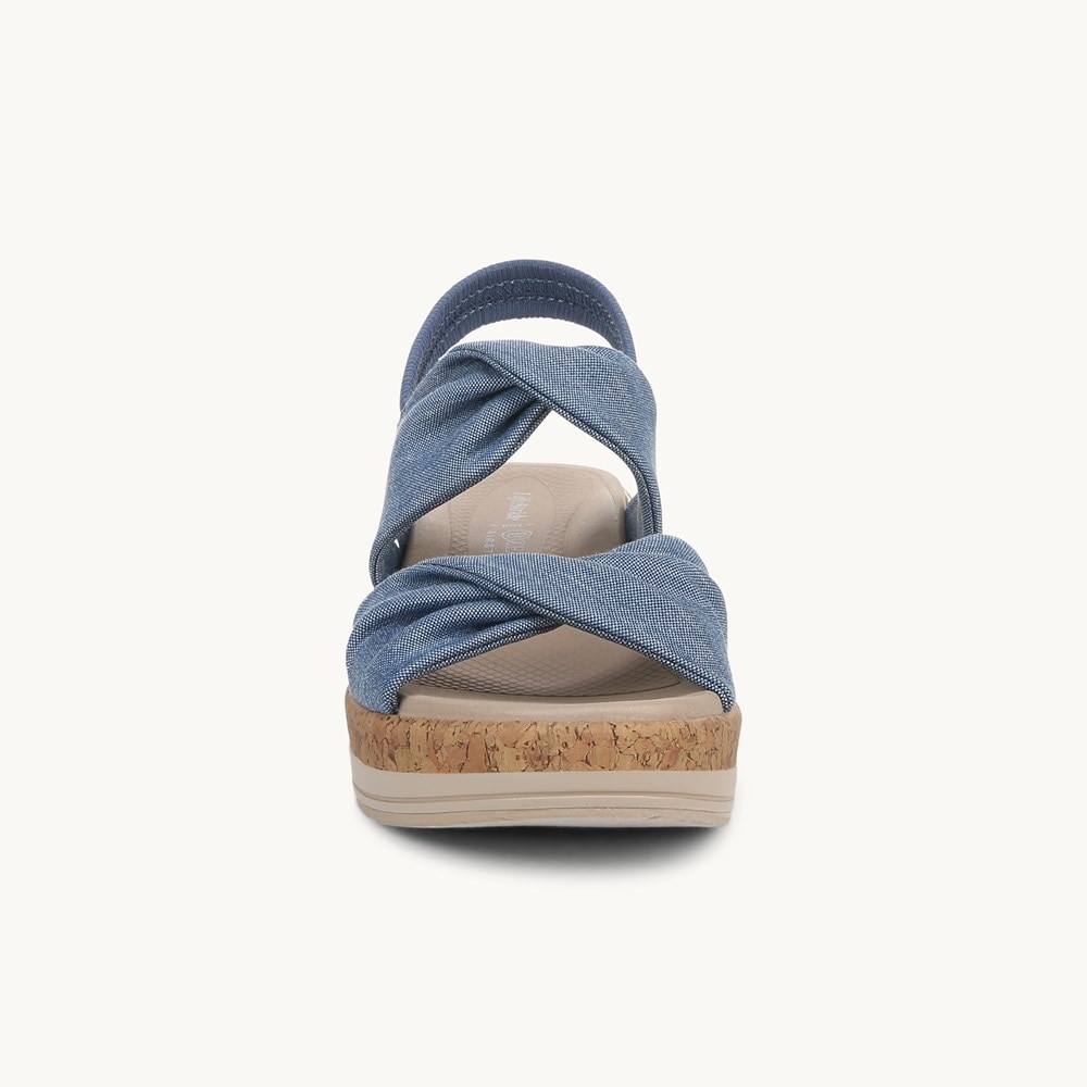 LifeStride Riley Slingback Wedge Sandal - Elemental Blue Linen Fabric