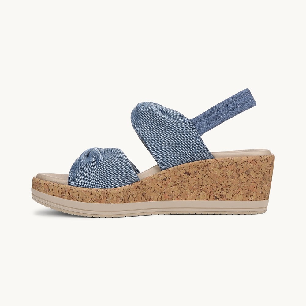 LifeStride Riley Slingback Wedge Sandal - Elemental Blue Linen Fabric