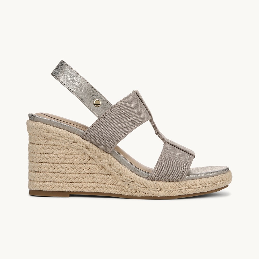 LifeStride Tallulah Espadrille Wedge Sandal - Taupe Faux Leather