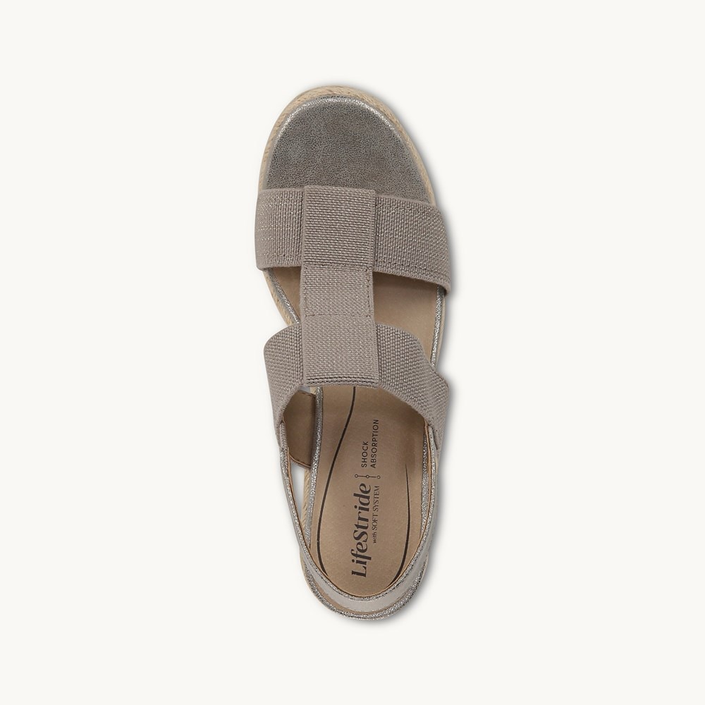 LifeStride Tallulah Espadrille Wedge Sandal - Taupe Faux Leather