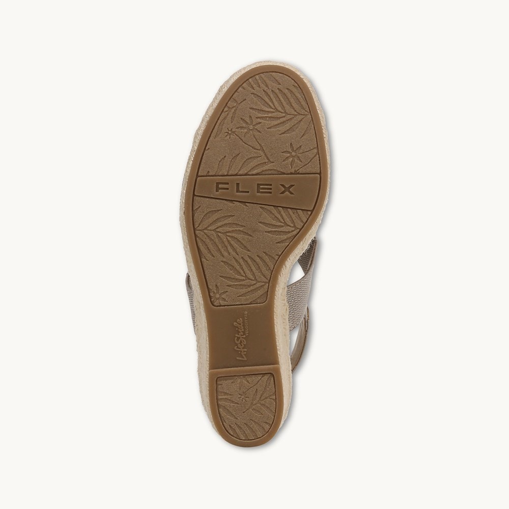 LifeStride Tallulah Espadrille Wedge Sandal - Taupe Faux Leather