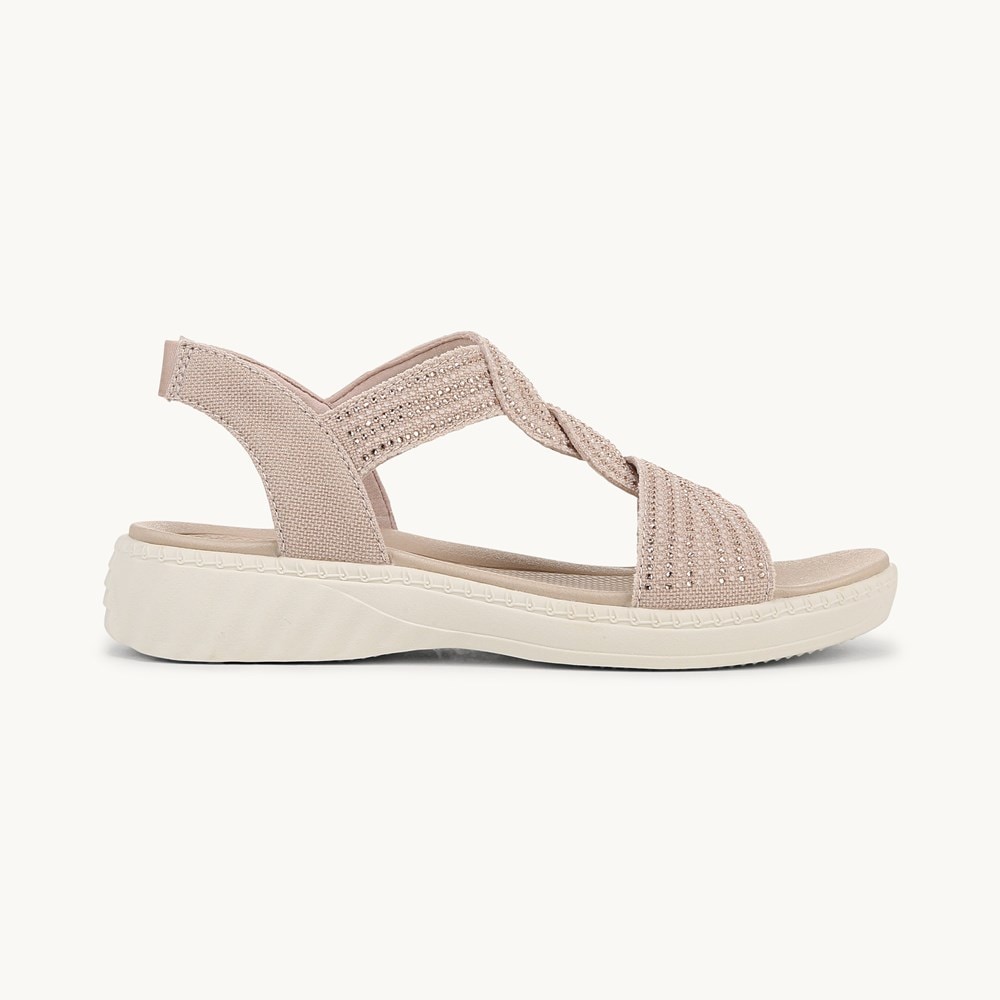 LifeStride Lilly Bright Strappy Sandal - Barely Beige Stretch Fabric