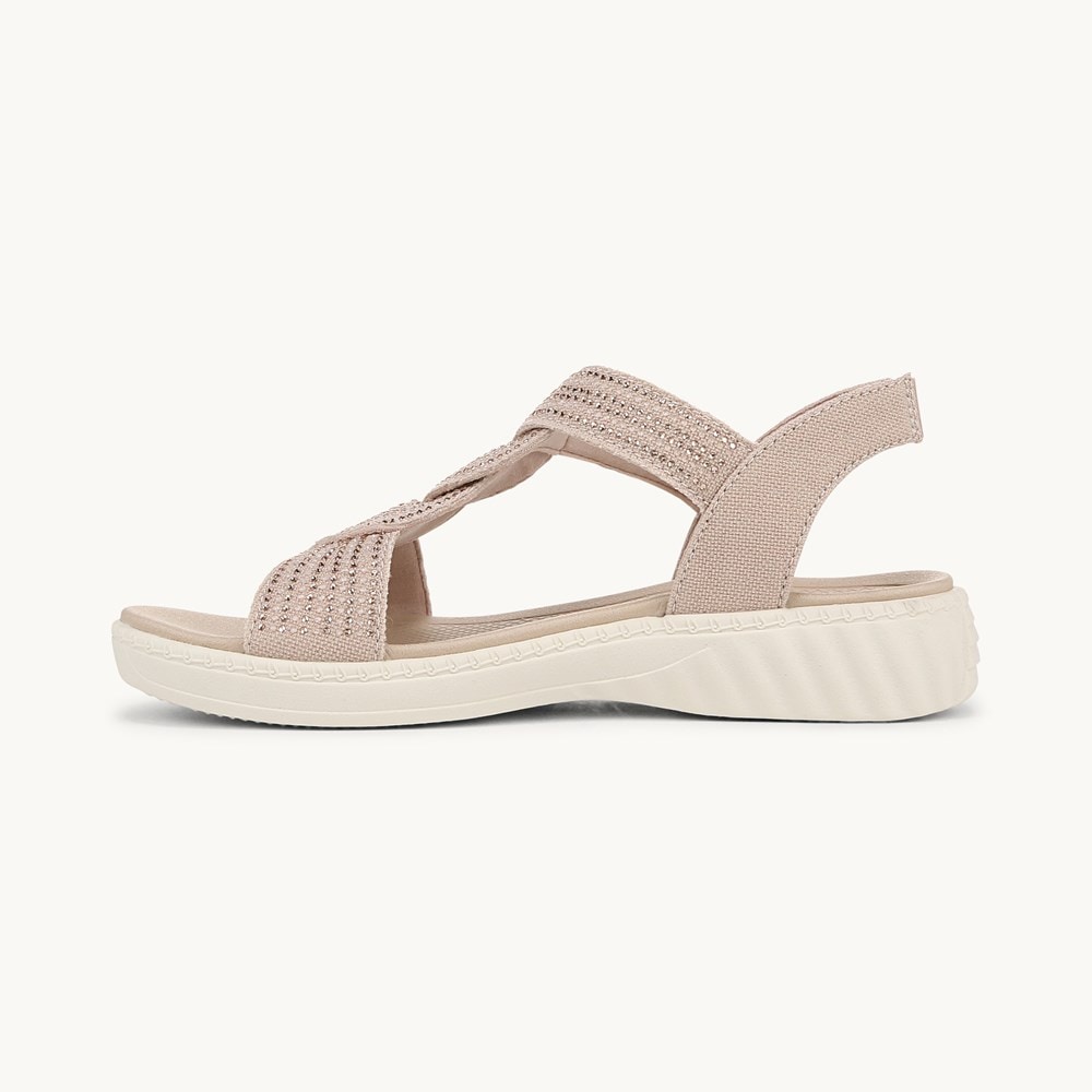 LifeStride Lilly Bright Strappy Sandal - Barely Beige Stretch Fabric